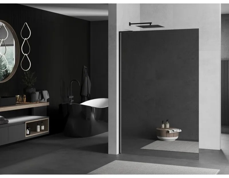Mexen Kioto L, sprchová zástena Walk-In 120 x 200 cm, 8mm sklo vzor zrkadlo, čierny profil, 800-120-103-70-50
