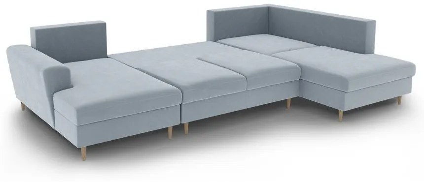 Svetlomodrá zamatová rozkladacia/s úložným priestorom rohová pohovka (pravý roh/do "U") Kyoto – Cosmopolitan Design
