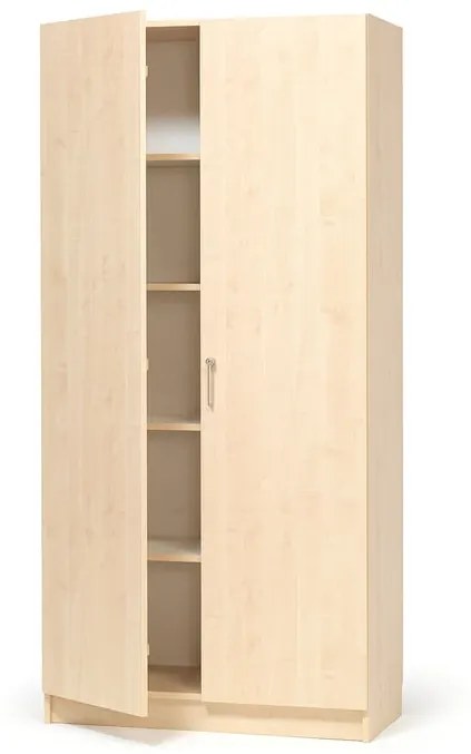 Drevená úložná skriňa THEO s veľkými plnými dverami, 1000x320x2100 mm, breza