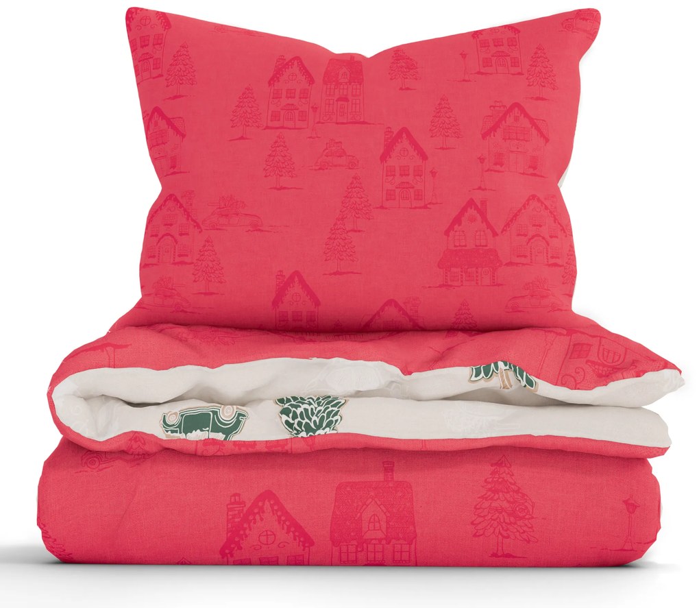 Vianočné francúzske bavlnené obliečky Renforcé - Perníková chalúpka krémové