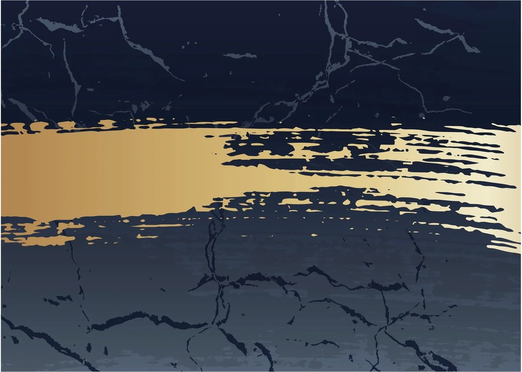 Obraz - Modrá a zlatá abstrakcia N⁰2 (70x50 cm)
