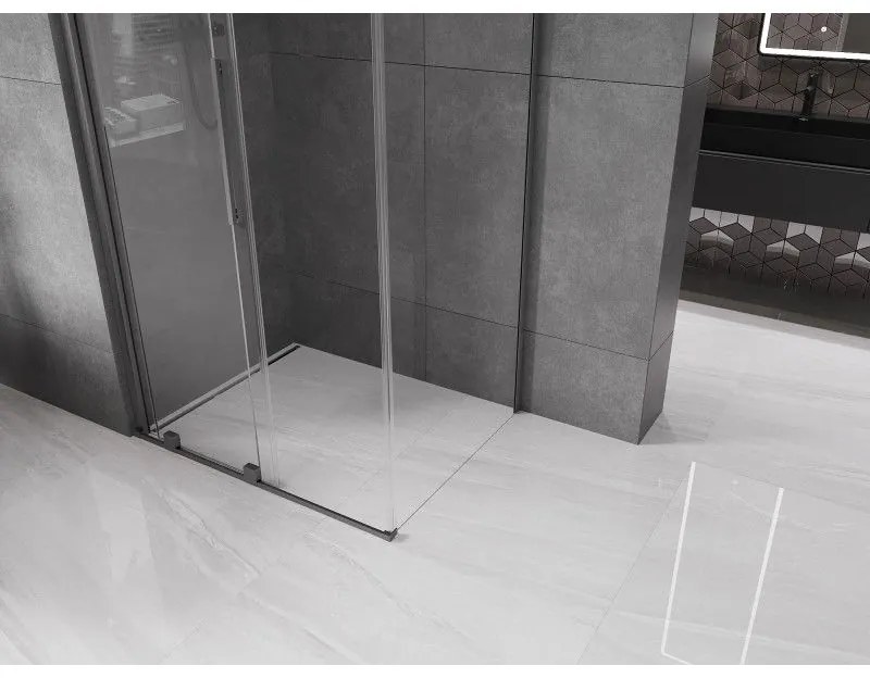 Mexen Velar, sprchový kút s posuvnými dverami 130(dvere) x 100(stena) cm, 8mm číre sklo, grafitová matná, 871-130-100-01-66