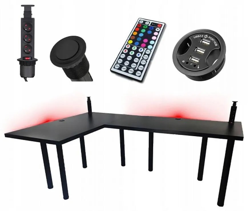 Písací Stôl Roh. Low Čierna 180x120x3,6 Model 3