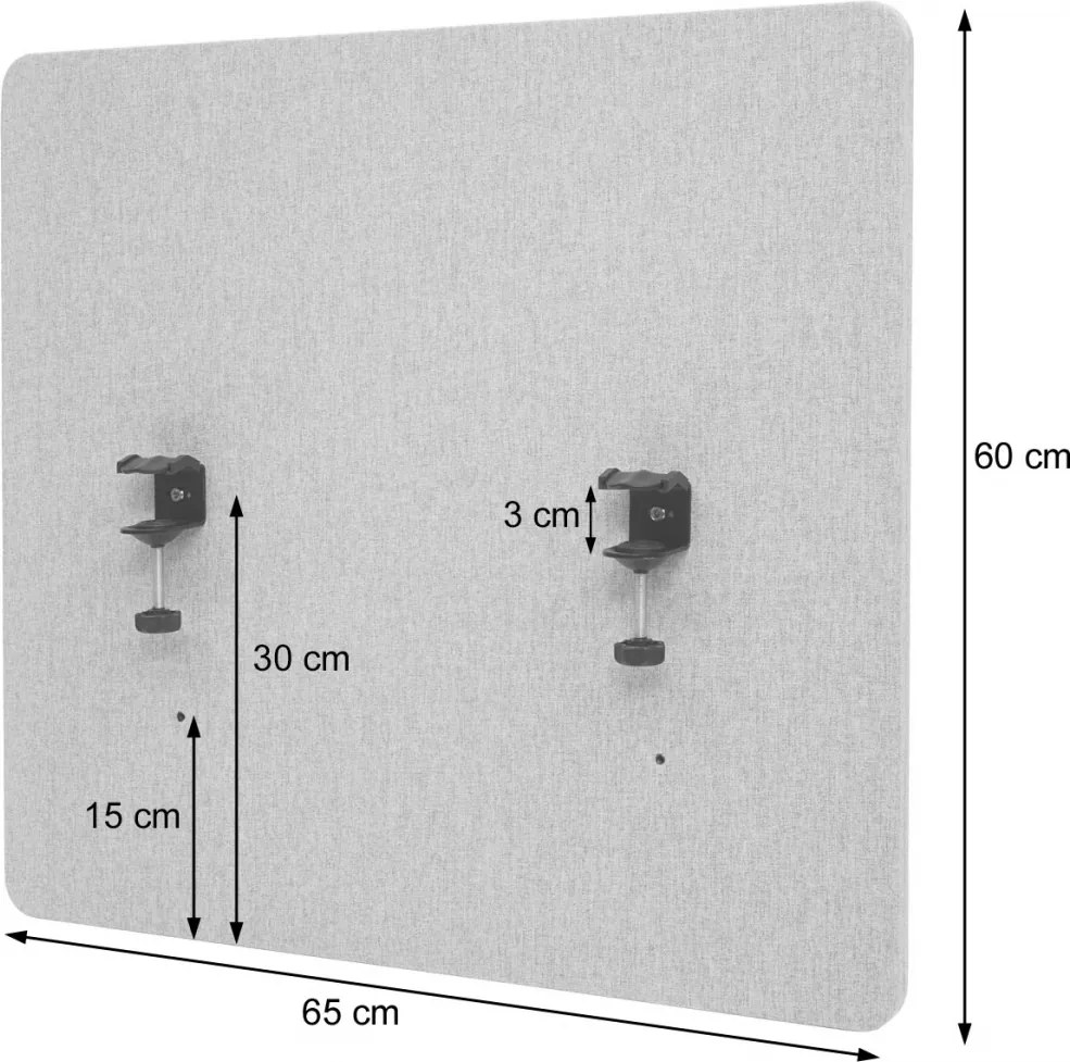 Akustický panel na stôl HWC-G75 - dvojstenná látka/textil - 65x60 cm - sivá