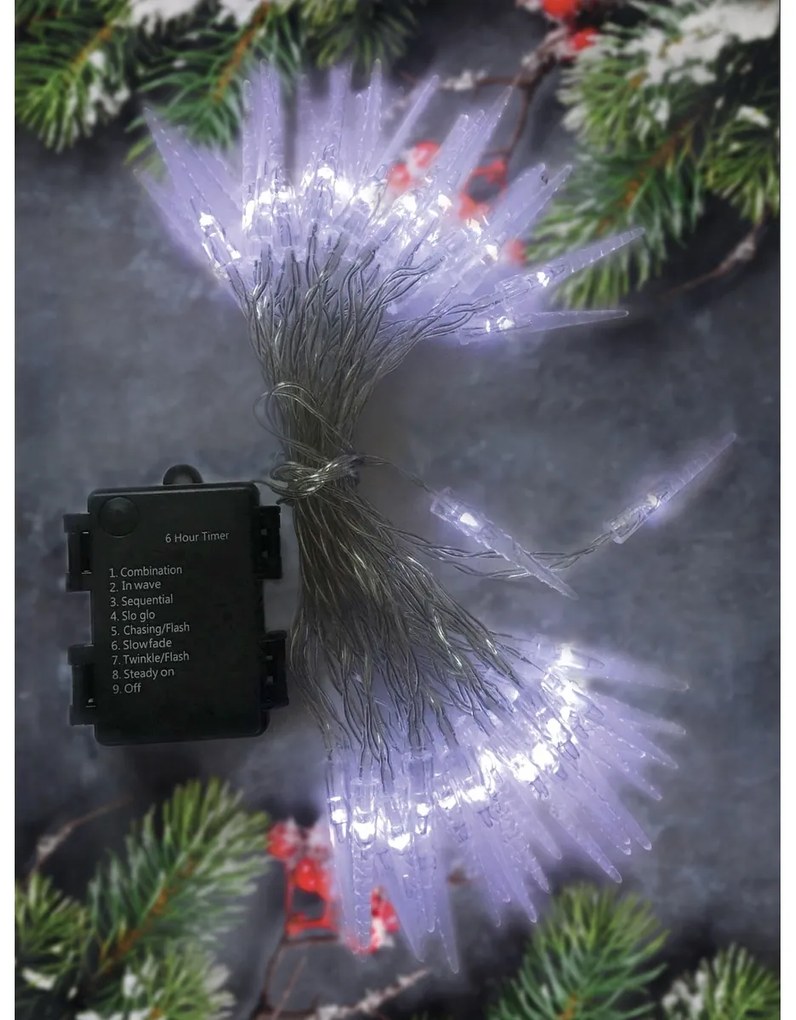 Solight Svetelná vonkajšia reťaz s 50 LED akrylátovými cencúľmi, 7,5 m