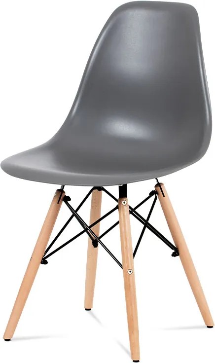 jedálenská stolička, plast sivý / masív buk / kov čierny