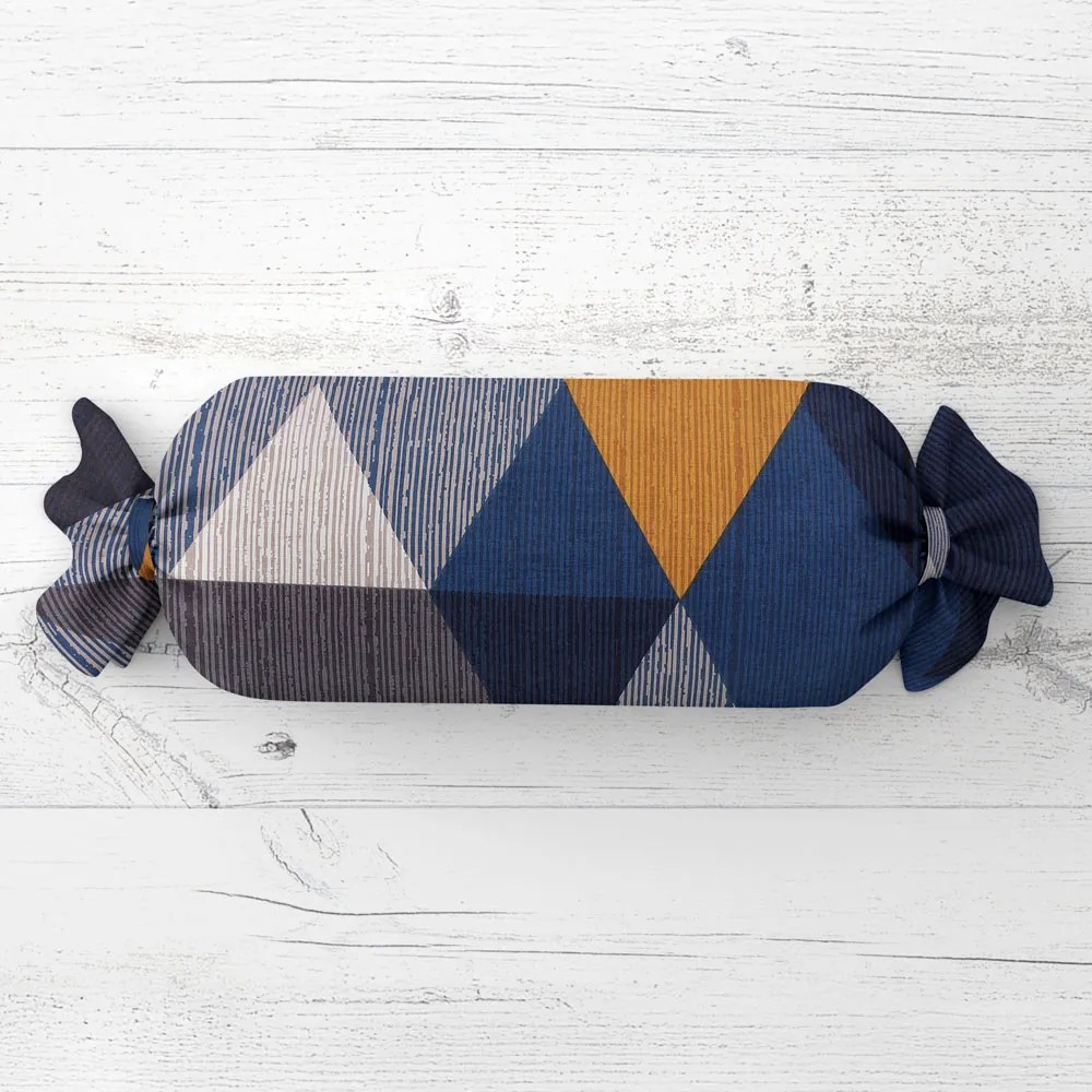 Biante Vankúš valec bonbon Sandra SA-390 Modro-béžovo-oranžové trojuholníky 15x80 cm