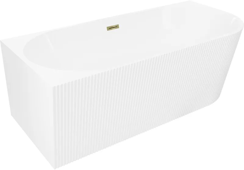 Mexen Silo, rohová voľne stojaca ryhovaná vaňa, ľavá, 170 x 80 cm, biela lesklá, zlatý lesklý prepad, 52891708000L-50
