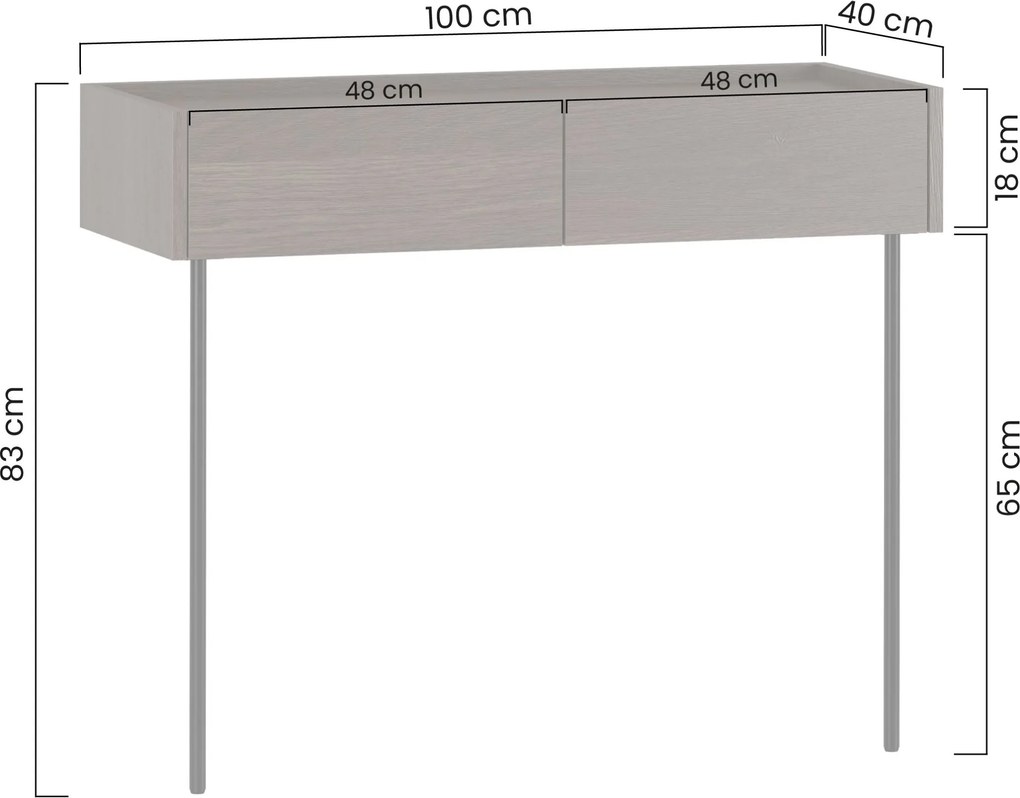 Konzola Dunari 100 cm so zásuvkami a kovovými nohami - dub dunin