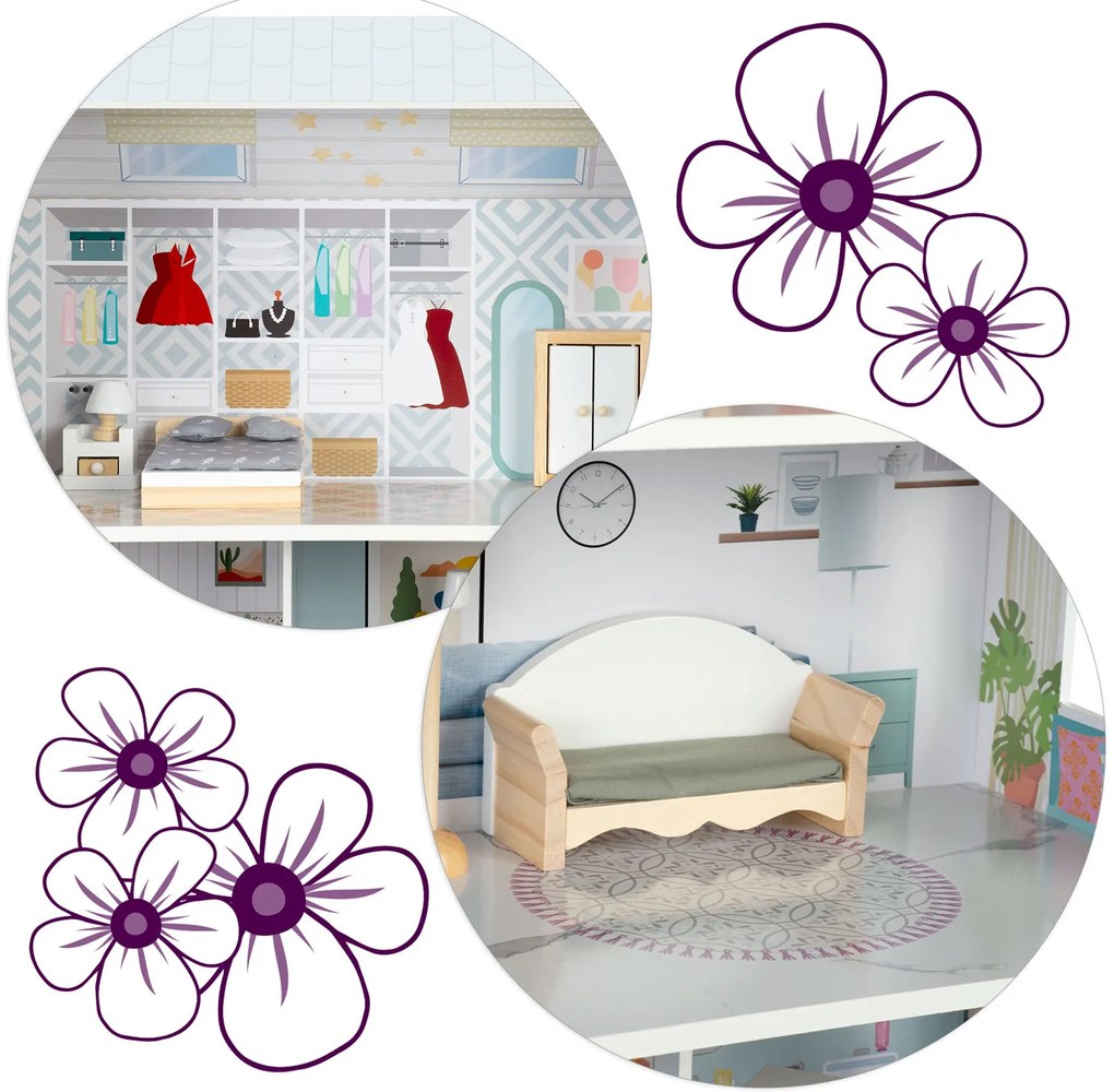 Veľký drevený domček pre bábiky 3-poschodový Ricokids RK-878 787801