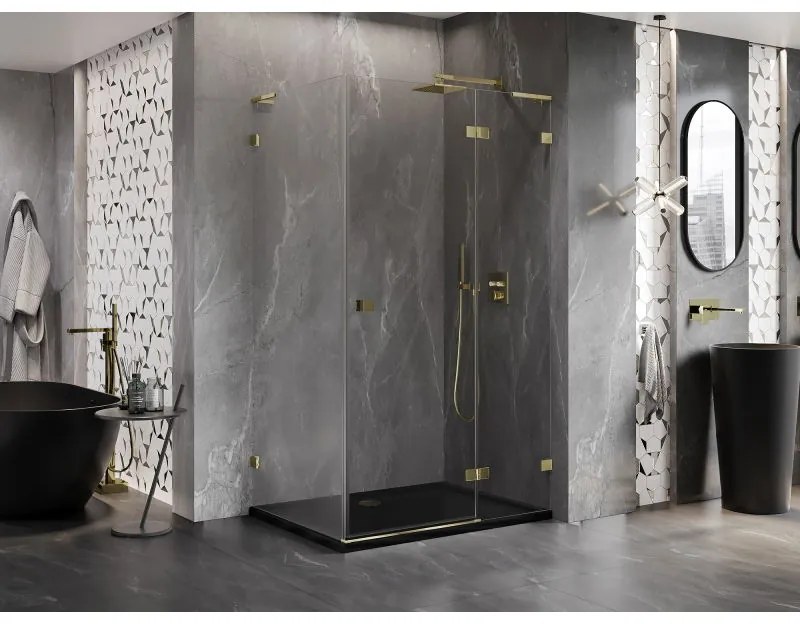 Mexen Lunar, L výklopný sprchový kút pravý 80 x 70 cm, 8mm číre sklo, zlatý profil, 834L-080-070-50-00-P