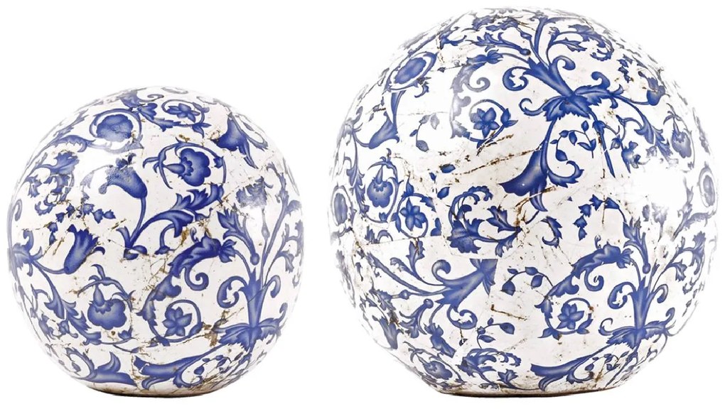 Záhradná keramická dekoračná guľa Kelly, 11,2x12,2 cm, biela/modrá