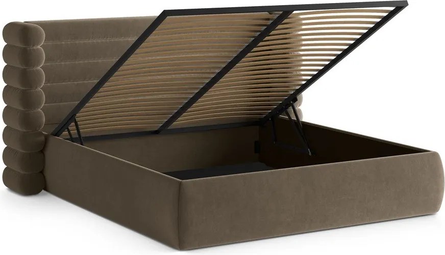 Taupe čalúnená dvojlôžková posteľ s úložným priestorom s roštom 160x200 cm Mount – Micadoni
