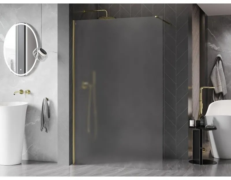 Mexen Kioto-X, sprchová zástena 140 x 200 cm, 10mm sklo námraza, zlatý lesklý profil, 800-140-101-50-30-X