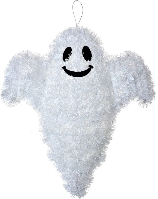 Biela plastová nástenná dekorácia duch na Halloween - 32*3*37 cm