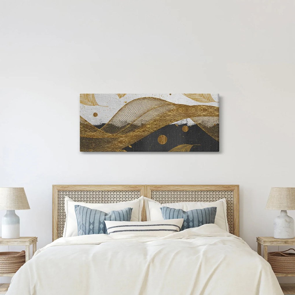 Obraz - Zlaté pierka (120x50 cm)