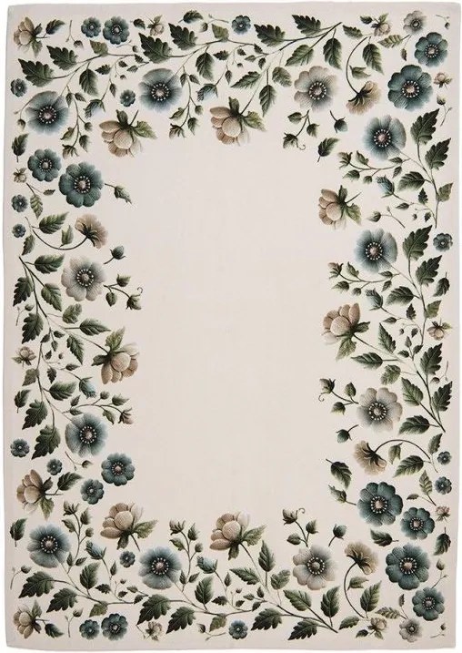 Béžová bavlnená utierka s kvetmi Gently Blooming - 50*70 cm