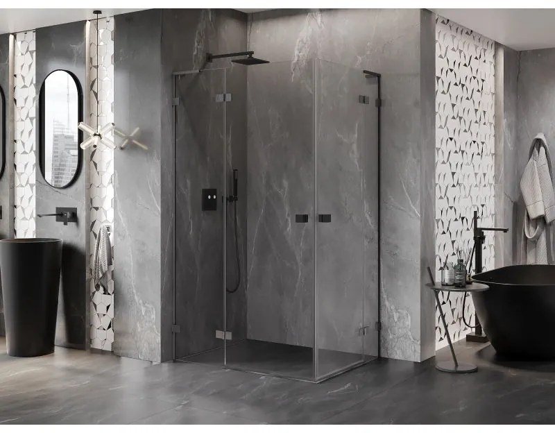 Mexen Lunar, L Duo sklápací sprchový kút 110 x 100 cm, 8mm číre sklo, profil grafit brúsený, 834L-110L-100P-66-00