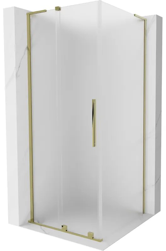 Mexen Velar L, sprchový kút s posuvnými dverami 100 x 100 cm, 8mm sklo námraza, zlatá lesklá, 871-100-100-33-50
