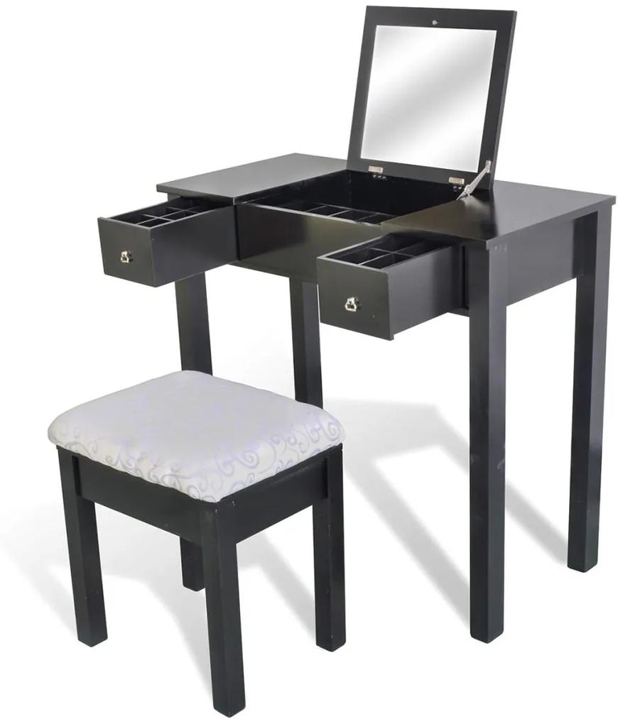 vidaXL Toaletný stolík so stoličkou a 1 vyklápacím zrkadlom, čierny