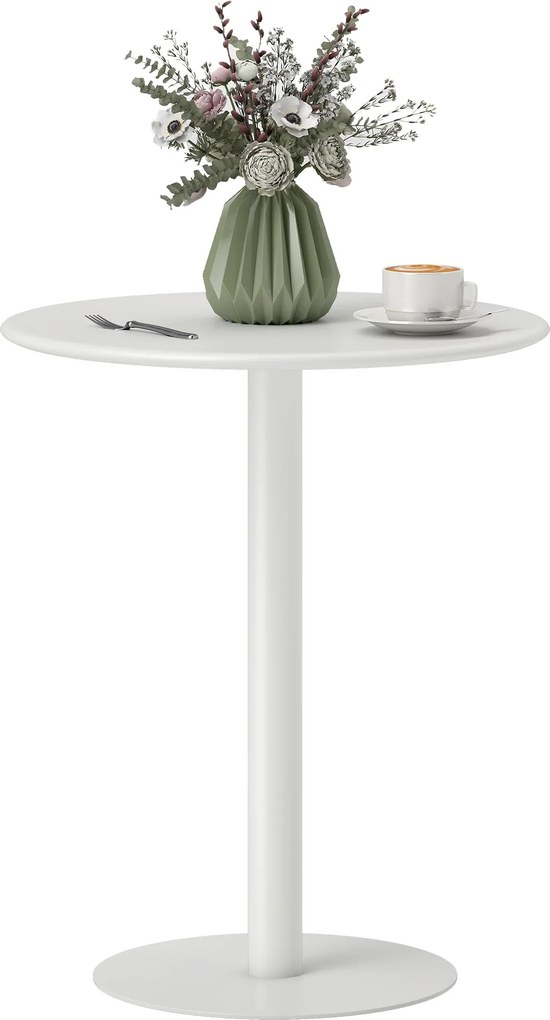 HOMCOM Jedálenský Stôl, Okrúhly Kuchynský Stôl pre 2 Osoby, Moderný Jedálenský Stôl pre Obývaciu Izbu, Záhradu, Oceľ, Ø60 x 72 cm, Biela | Aosom