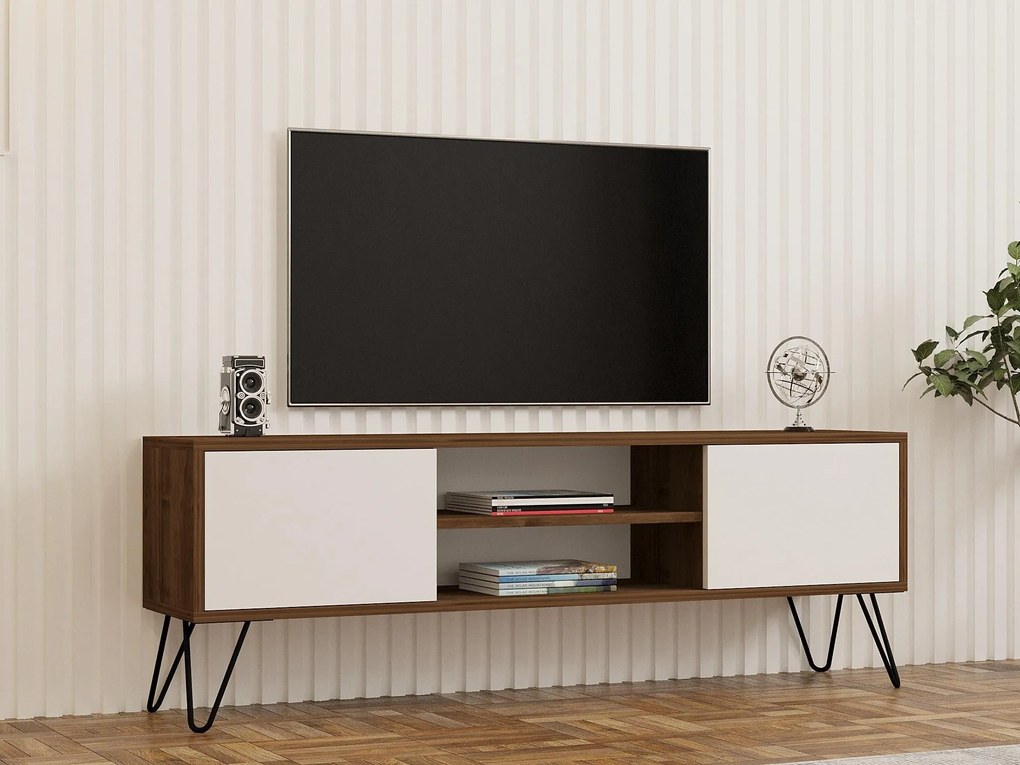 TV stolík/skrinka Donoko (orech + biela) . Akcia -16%. Vlastná spoľahlivá doprava až k Vám domov. 1095133