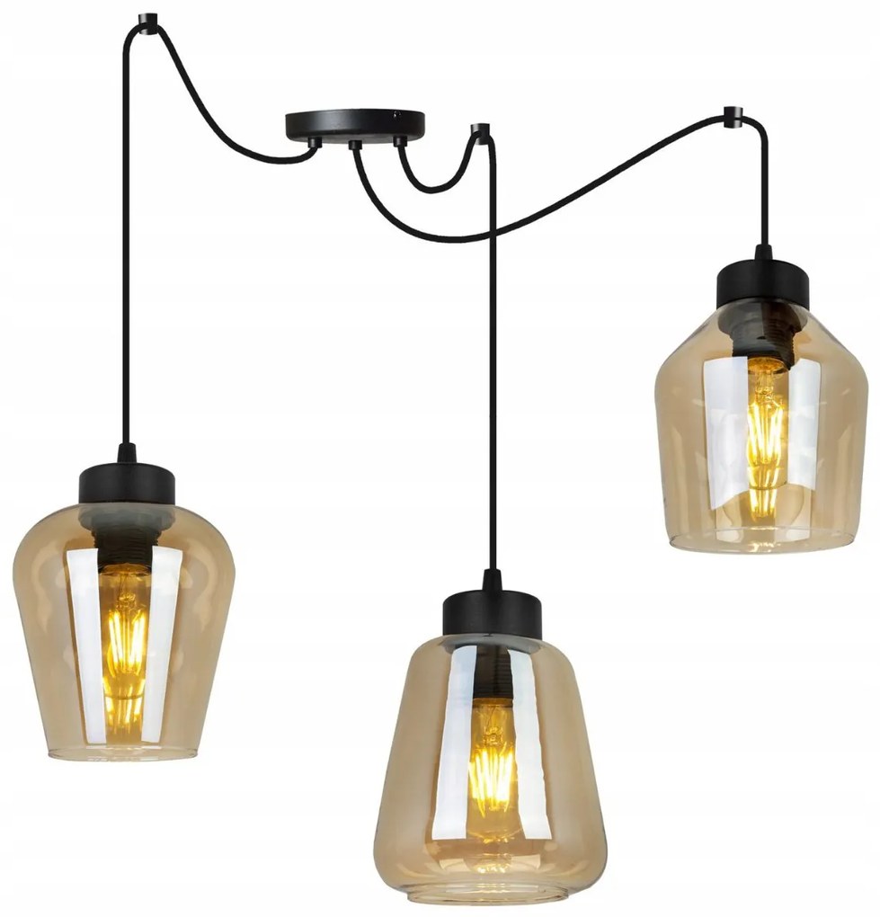 Závesné svietidlo Rijeka Spider 3, 3x medové sklenené tienidlo