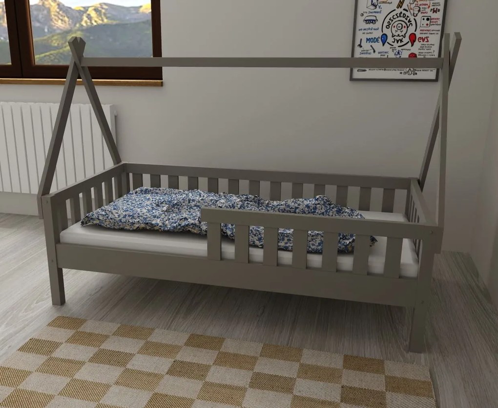 Detská domčeková posteľ z masívu borovice TEA - 200x90 cm - šedá