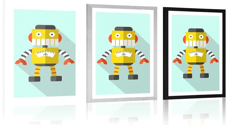 Plagát s paspartou žltý robot na modrom pozadí - 30x45 black