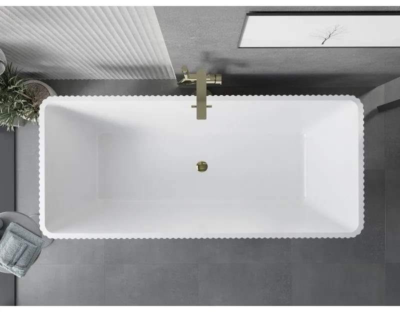 Mexen Tava, voľne stojaca ryhovaná vaňa 170 x 75 cm, biela lesklá, zlatý lesklý prepad, 52851707500-50