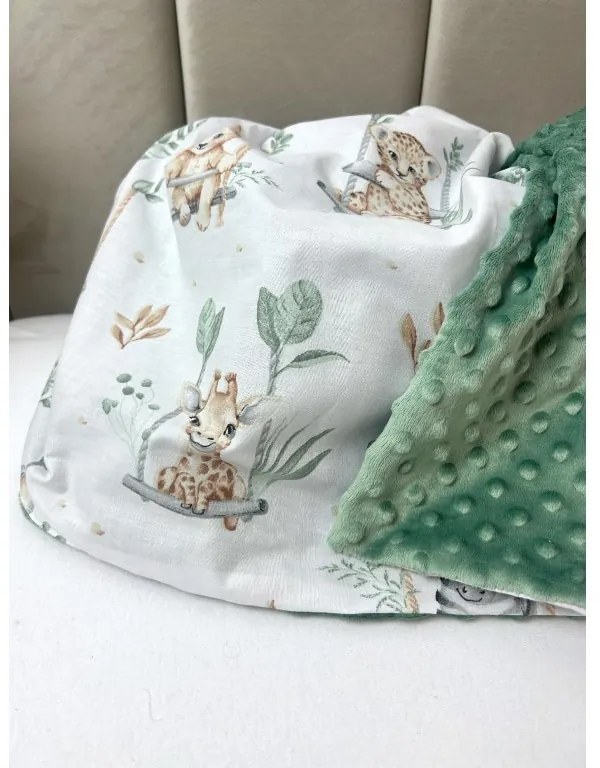 Deka do kočíka Animals/minky – mäkučká zelená deka pre bábätká