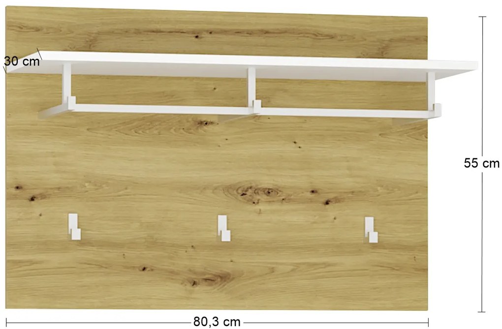 Vešiakový panel Bristol HP - biela / dub artisan