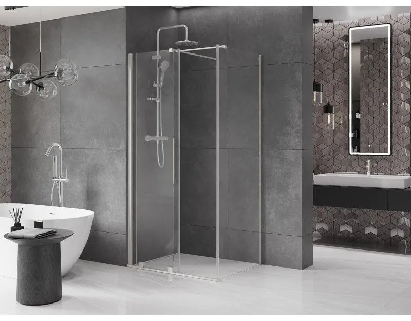 Mexen Velar, sprchový kút s posuvnými dverami 130 x 90 cm, 8mm číre sklo, brúsená oceľ, 871-130-090-01-97