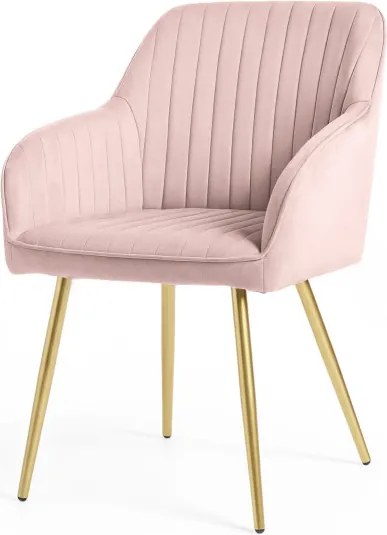 Sada štyroch jedálenských stoličiek FLORENCE zamatové, púdrovoružové / zlaté nohy (4 ks)