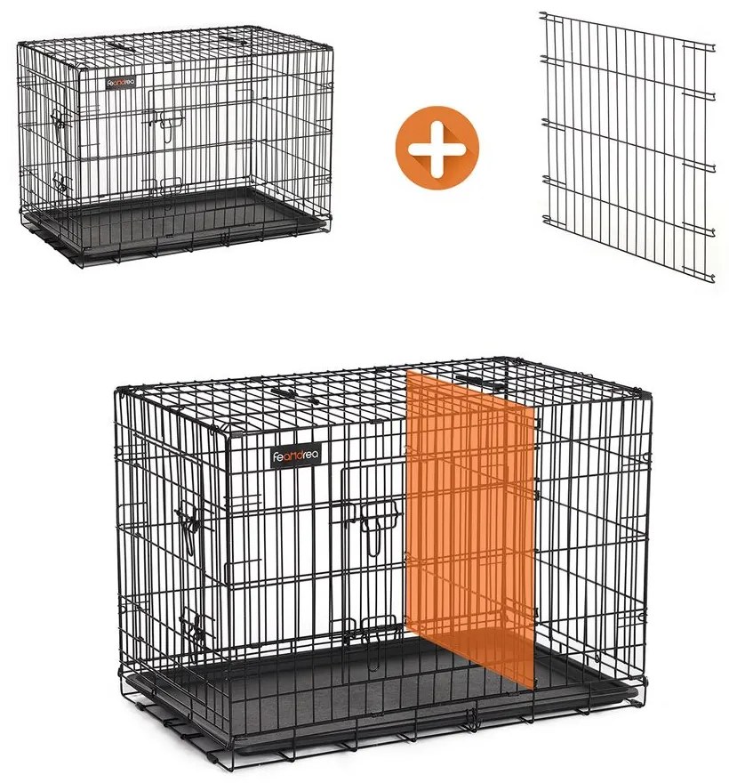 FEANDREA Klietka pre psa FEANDREA, prepravka pre psa s 2 dvierkami, 122 x 74,5 x 80,5 cm, čierna PPD48BK