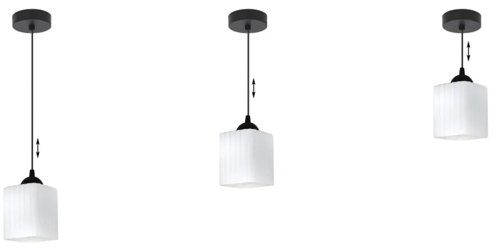 Závesné svietidlo Riffle Square, 1x biele sklenené tienidlo, b