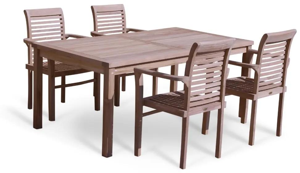 TEXIM GARDEN IV - záhradný jedálenský stôl GARDEN II + 4 x kreslo STUCKING/NEW, teak