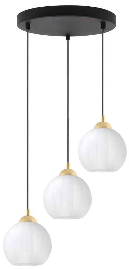 Závesné svietidlo Costa, 3x biele sklenené tienidlo, b/g, o