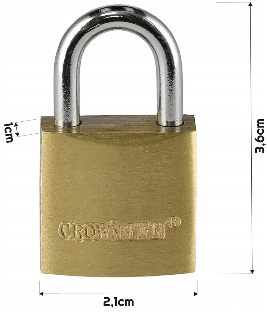 CROWNMAN 20mm mosadzný visiaci zámok s tromi náhradnými kľúčmi