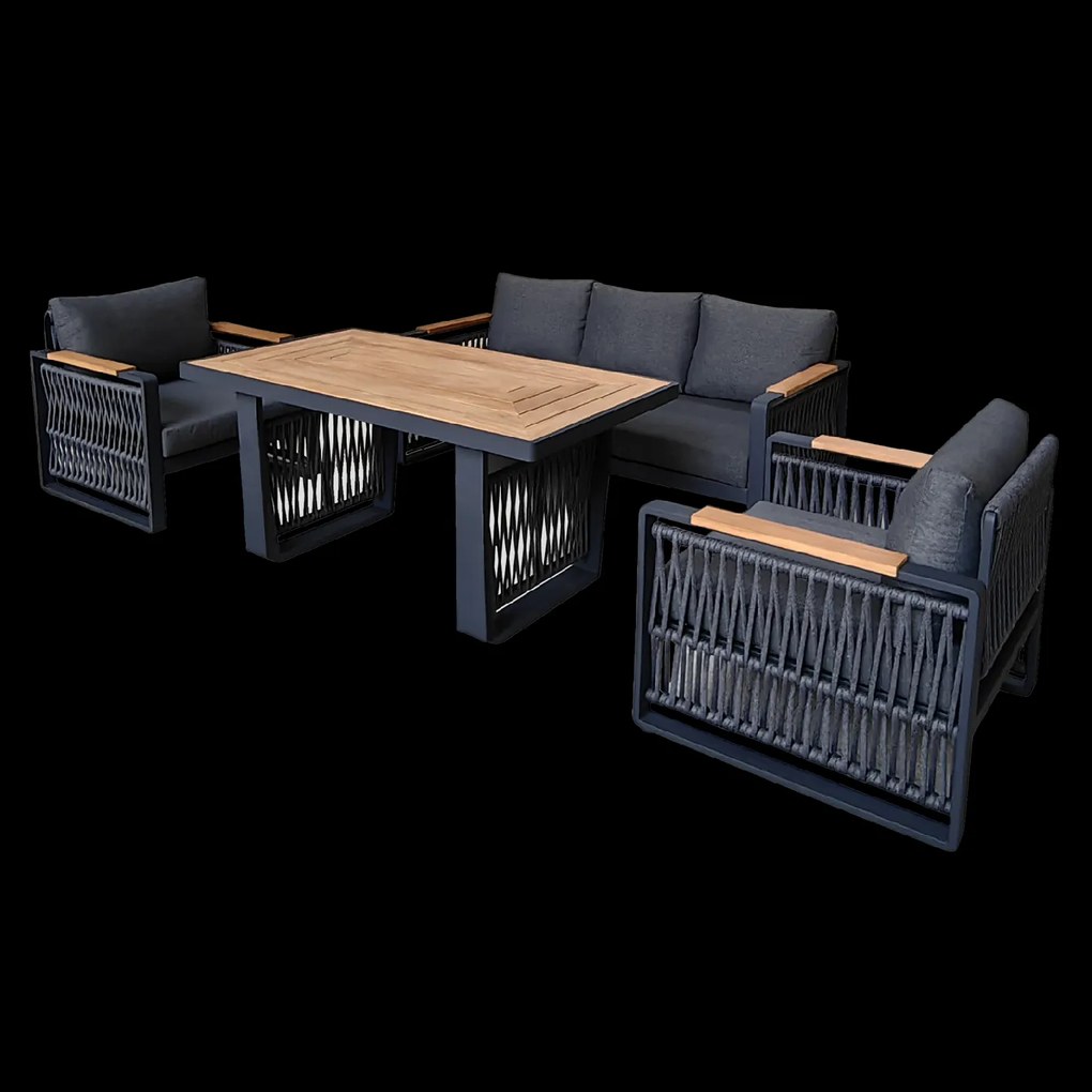 Garden Line SKOPJE HLINÍKOVÁ SÚPRAVA NÁBYTKU (SOFA + 2 KRESLÁ + STÔL) ŠEDÁ + ŠEDÉ VANKÚŠE *8109