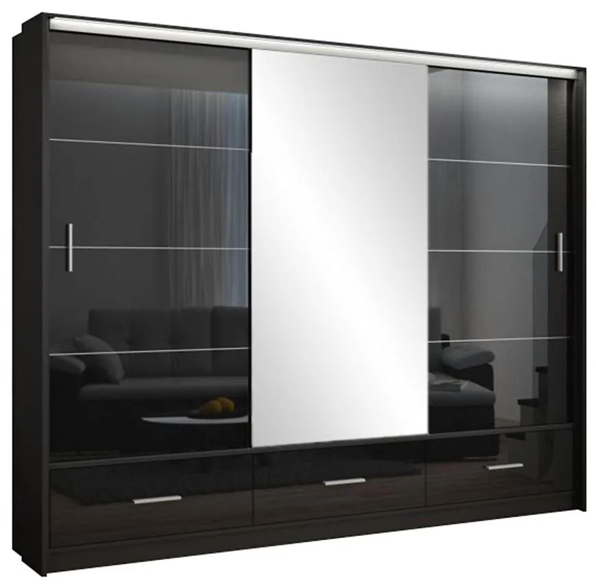 Skriňa Marsylia 250 čierna lesklá/čierna