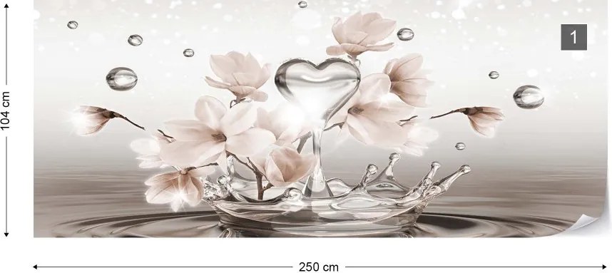 Fototapeta GLIX - Water Drops Heart Flowers 2 + lepidlo ZADARMO Vliesová tapeta  - 250x104 cm