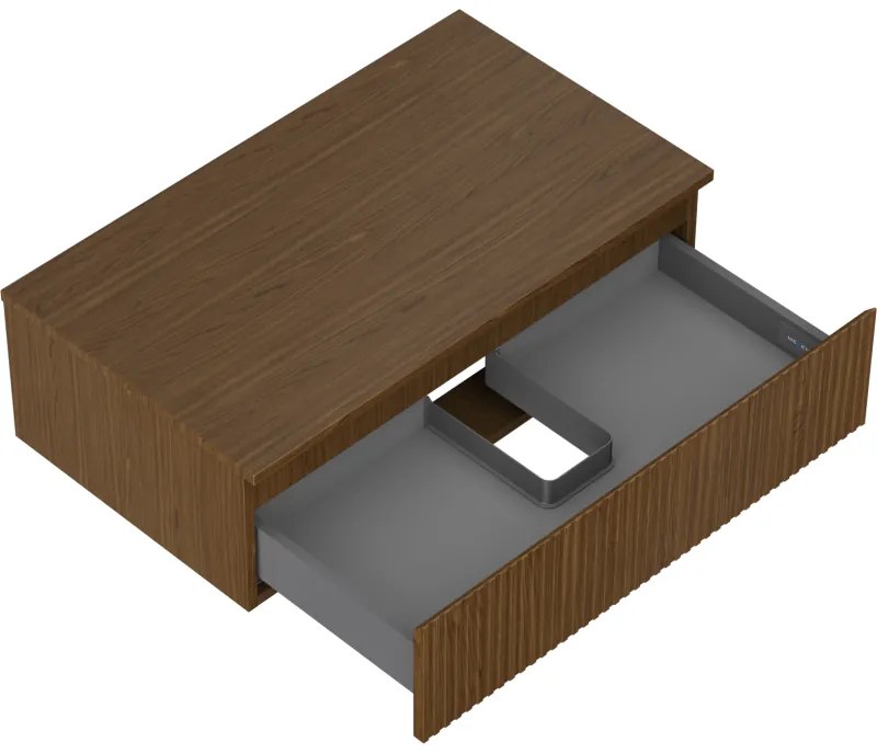 Mexen Rivel, kúpeľňová skrinka 80 cm s hornou časťou, 1 zásuvka, drážkovaná, orech, 91A20-08023-1-BFC86