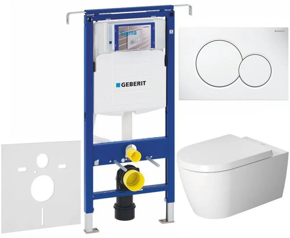 GEBERIT Duofix Special súprava 5v1 - inštalačný modul, závesné WC s Rimless a Softclose sedátko DURAVIT Me by Starck, tlačítko Sigma01, 115.770.11.5 (alpská biela), 111.355.00.5 NM1