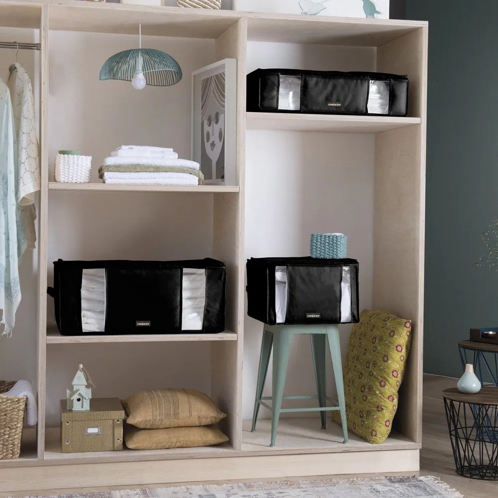 Čierny úložný box s vákuovým obalom Compactor Black Edition, objem 210 l