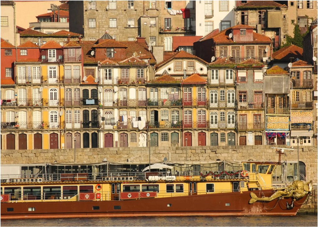 Sklenený obraz - Nábrežná štvrť, Portugalsko (70x50 cm)