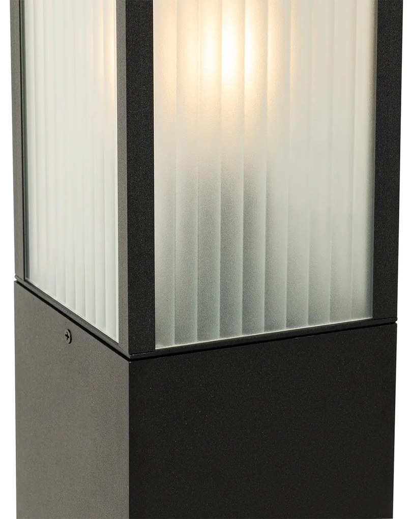 Stojaca vonkajšia lampa čierna s rebrovaným sklom 80 cm IP44 - Charlois