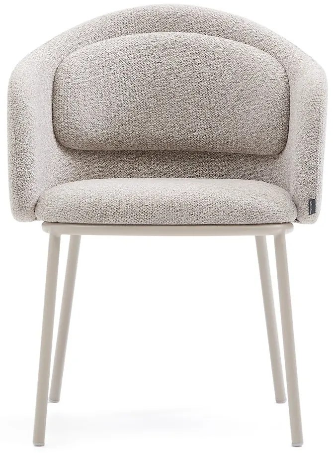 Sivobéžové čalúnené jedálenské kreslo s podrúčkami Minda – Kave Home