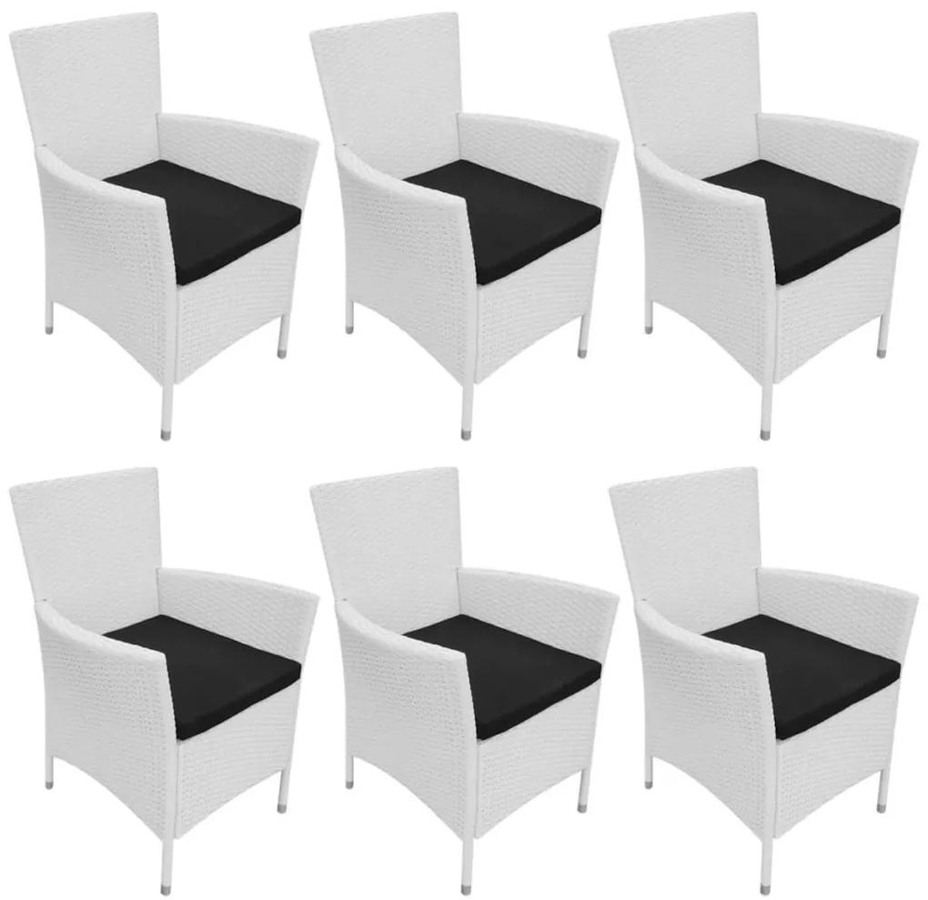 vidaXL Záhradné stoličky 6 ks s podložkami, polyratan, krémovo biele