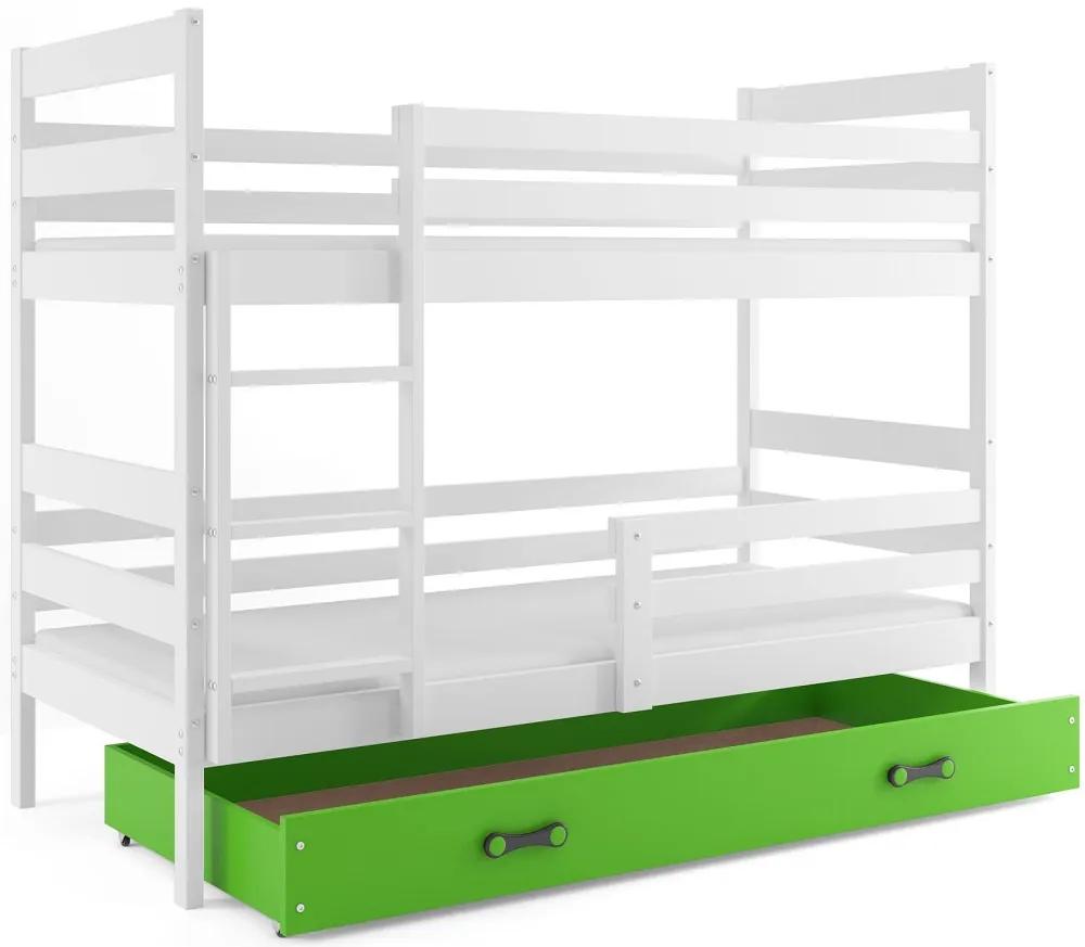 Detská poschodová posteľ ERYK | biela Farba: biela / zelená, Rozmer.: 200 x 90 cm